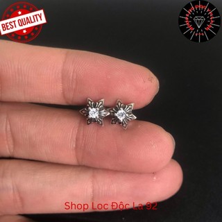 Bông tai unisex Chrome heart ngôi sao bạc đá trắng fullbox(1 chiếc)