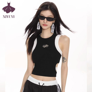 Xiyuyi Áo vest nữ kiểu Mỹ mới thắt lưng không tay áo ngắn ôm vừa vặn và gợi cảm áo ghi lê hình chữ I
