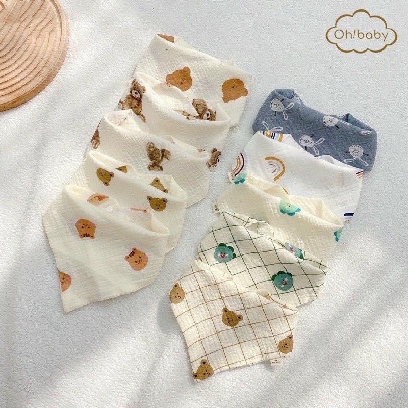 Set 5 yếm xô Muslin 4 lớp cao cấp, mềm mại và đáng yêu cho bé