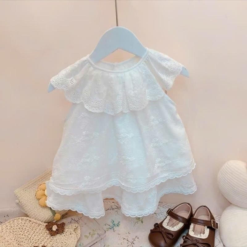 set áo cộc tay dời họa tiết thêu, chân váy xòe tầng dễ thương cho bé gái size 6-16kg