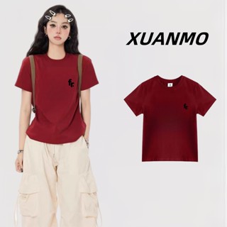 XUANMO Local brand Áo baby tee Áo Thun ôm body Áo y2k 100% cotton Áo thun in hình nữ mùa hè 2025, cổ tròn Hàn Quốc mới
