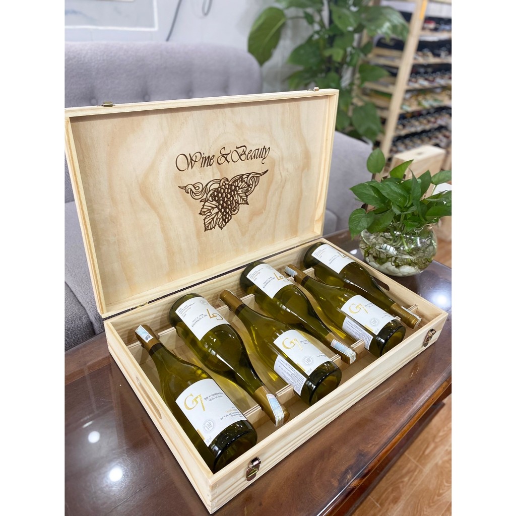 Quà tặng hộp gỗ 6 chai rượu vang Chile G7 Chardonnay - HG6 1T