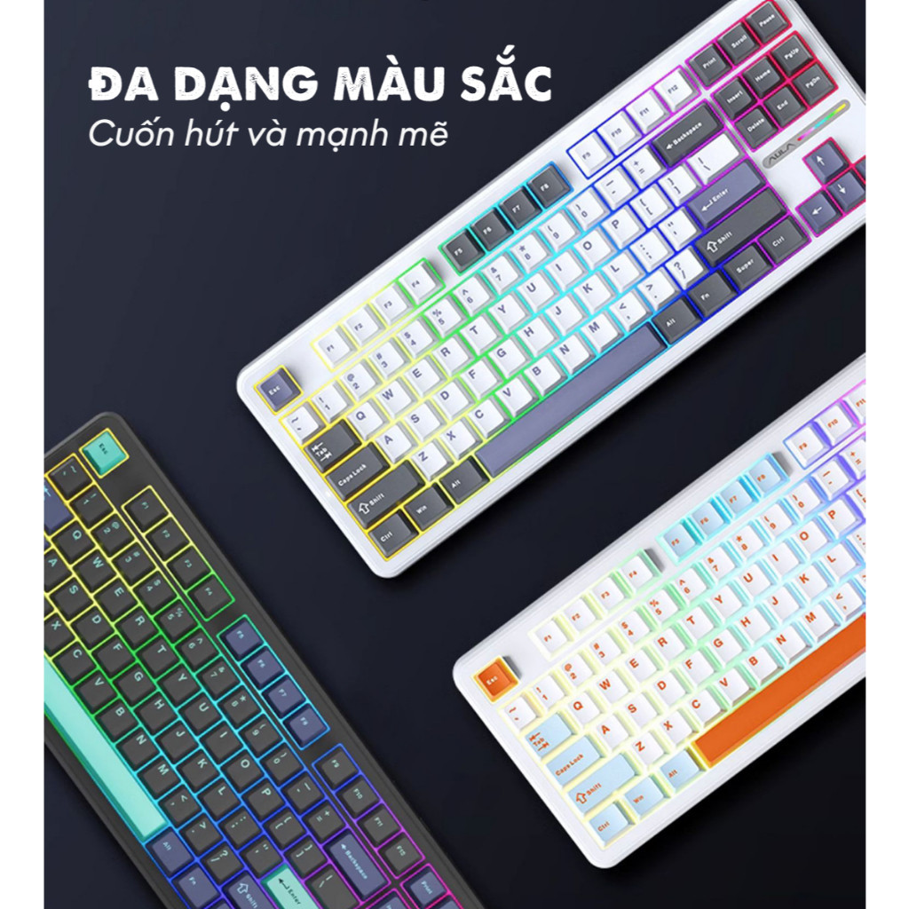 Bàn phím cơ 3 Mode kết nối AULA F87 Hotswap Mạch xuôi Led Viền Gasket Mount LED RGB Keycap PBT | BigBuy360 - bigbuy360.vn