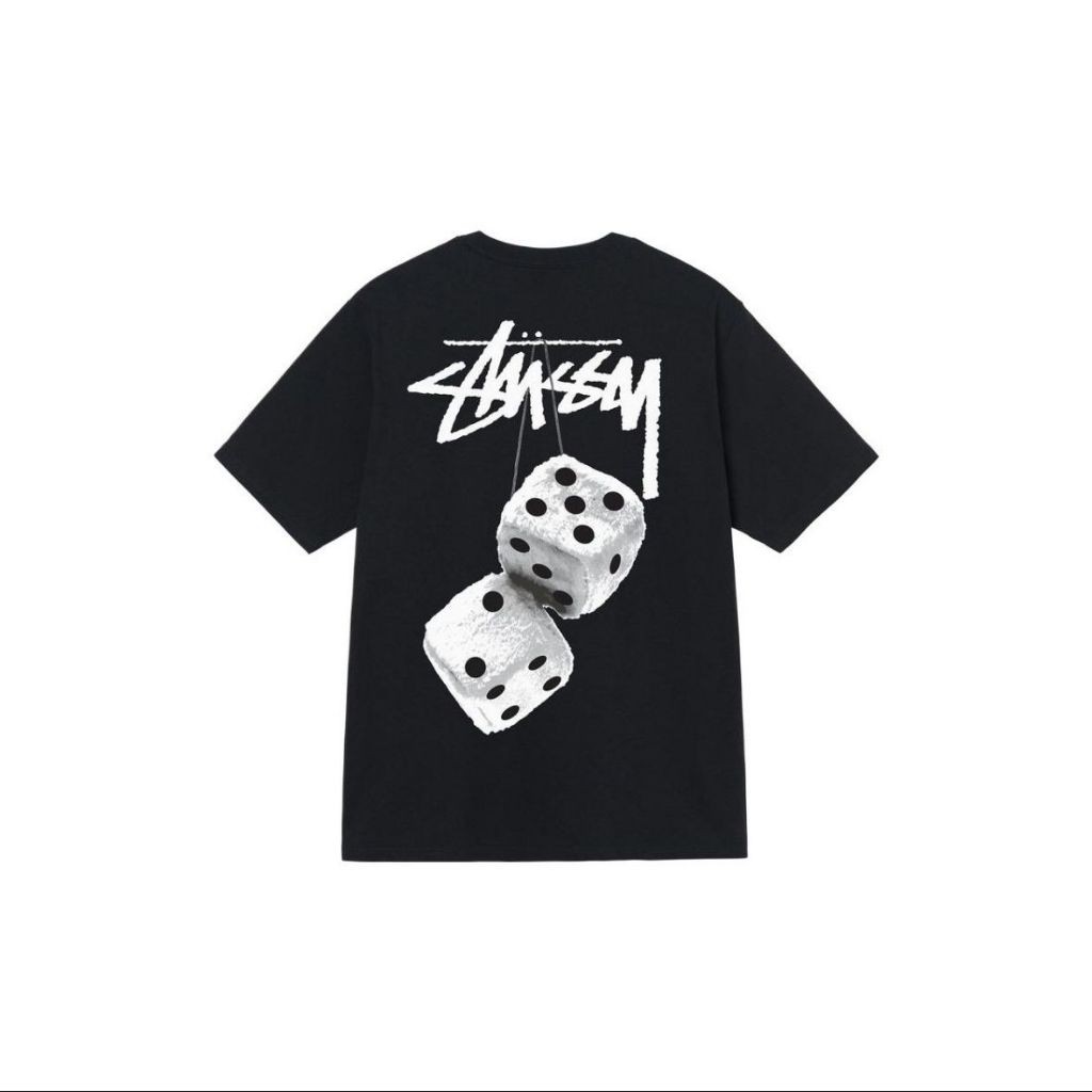 Áo thun ngắn tay in họa tiết xúc xắc của Stussy dành cho nam và nữ, phong cách mới
