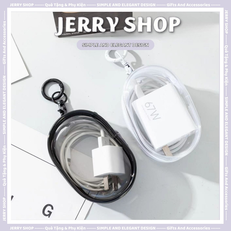 Túi Lưu Trữ Cáp Sạc Tai Nghe Phụ Kiện Có Dây Kéo Trong Suốt Chống Thấm Nước Nhỏ Gọn - Jerry Shop