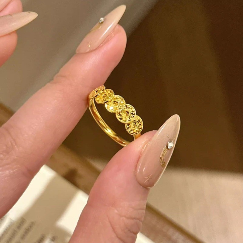 Vàng Nghiền Đá Chúc May Mắn Nhẫn Nữ Cao Cấp Có Thể Điều Chỉnh Mở Nhẫn Thời Trang Bán Buôn Quà Tặng