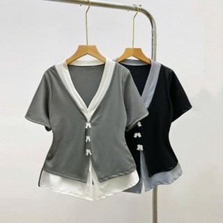  Áo thun kiểu Bigsize nữ thiết kế cổ tim vạt xẻ đính nơ vải gân tăm co giãn thoải mái ôm tôn thon gọn dáng - A271 