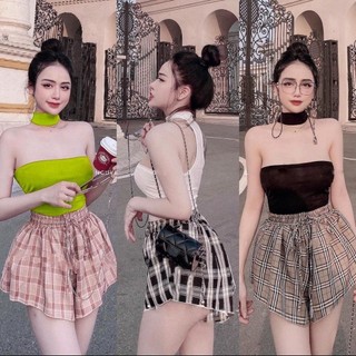 Áo croptop nữ vải xốp nhật mặc đc 2 kiểu tiểu thư sang chảnh
