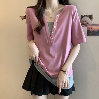 Áo thun ngắn tay hai mảnh giả dành cho nữ Xuân Hè Phong cách mới Kích thước lớn dáng rộng vừa phải Tất cả @