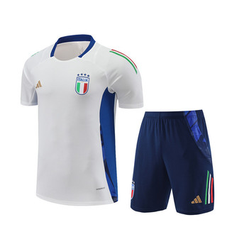 Football01 23-24 Bộ thể thao cổ tròn trắng Ý với áo thun thể thao ngắn tay chắp vá và quần short bỏ túi có khóa kéo cho quần áo nam thể thao thông thường