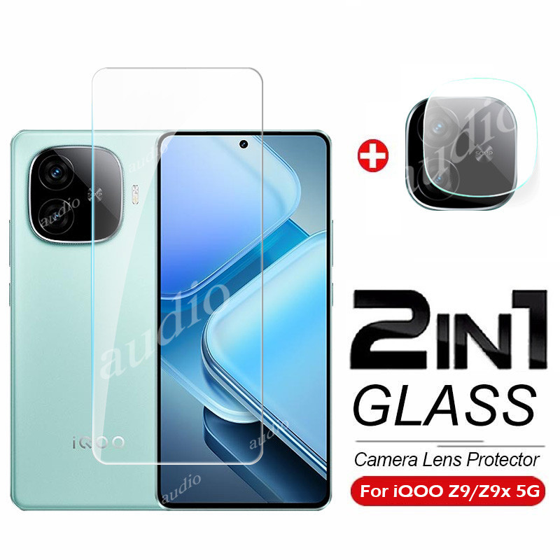 Phim bảo vệ toàn màn hình kính cường lực 2In1 có bảo vệ ống kính máy ảnh cho IQOO z9 z9X 5G 2024 Phi