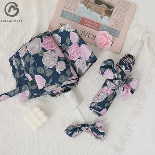 Chenmi CRAFT Ô che nắng tự động ba lần vinyl chống tia cực tím Tấm che nắng chống nắng retro hoa hồng ô che nắng