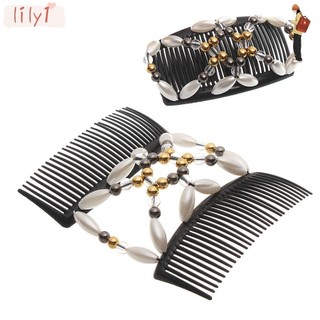 Lược cài tóc hai đầu co giãn đính hạt nhiều màu thủ công DIY cho nữ