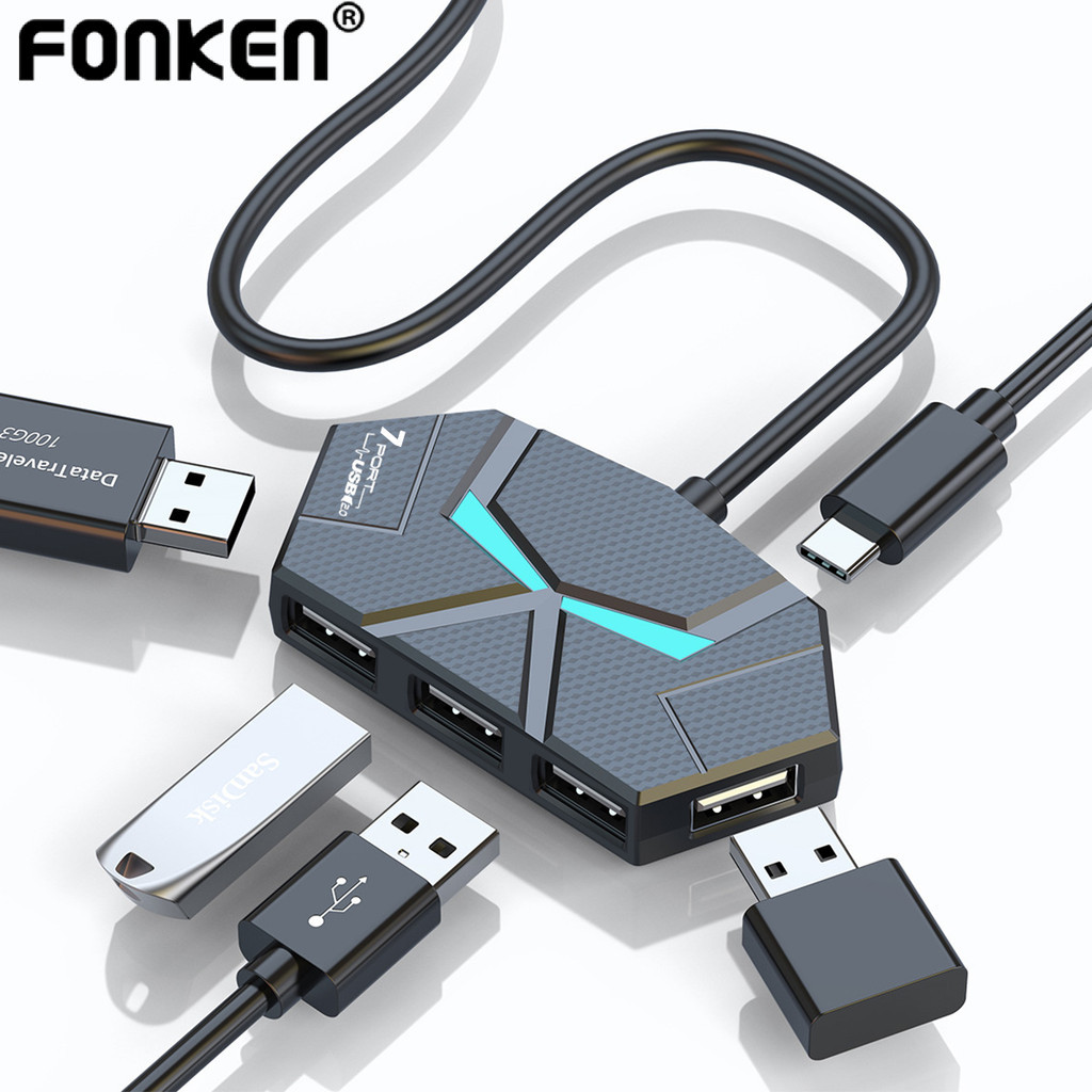 Fonken 7 Potrs USB 2.0 HUB 5Gbps Dock Station 7 Cổng USB A HUB Splittter Ổ cắm đa cổng USB HUB