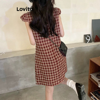 Lovito Đầm cài nút Gingham thông thường cho nữ LNA40066