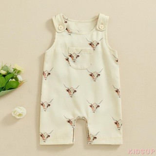 Kidsup1-baby Bé Trai Mùa Hè Áo Liền Quần Cổ Cao Cấp In Hình Bò Áo Liền Quần Không Tay Cho Bé Sơ Sinh Quần Áo Dễ Thương