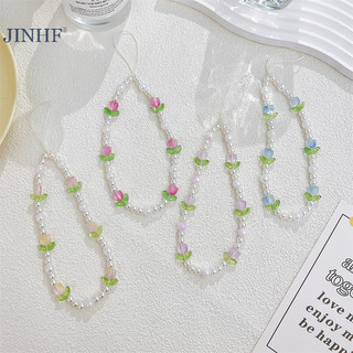 Jinhf Ngọt Ngào Nhiều Màu Sắc Hoa Tulip Đính Hạt Điện Thoại Di Động Dây Xích Cô Gái Trái Tim Điện Thoại Di Động Dây Xích Đáng Yêu Điện Thoại Mặt Dây Chuyền Phụ Kiện HOT