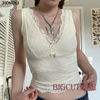 Jiongli [] Bảng màu trơn trên áo vest, ren buộc chặt, trang trí thời trang nữ mùa hè