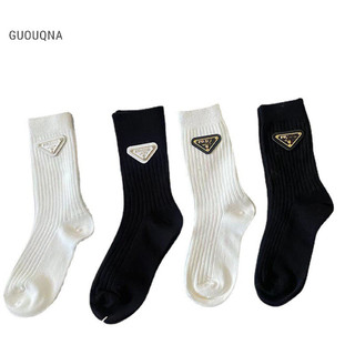 Guouqna 1 Cặp Ins Phong Cách Tam Giác Nhãn Đen Trắng Tất In Chữ Tất Dài Cotton Gợi Cảm Ấm Áp Cá Tính Thời Trang Tất BASL