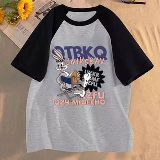 Phiên Bản Hàn Quốc Rời Retro In Hình Hoạt Hình Nữ Cổ Tròn Tay Ngắn Thường Ngày Đa Năng Quần Áo Mùa Hè