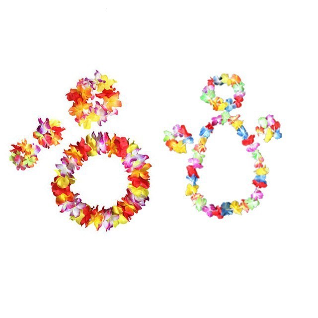 Vòng hoa hoa Hawaii Bộ 4 món với vòng tay Hawaii Vòng cổ Hawaii Headband Vòng cổ Hawaii