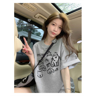 100% Cotton Mới Rời Unisex Áo Thun Tay Ngắn In Hình Nữ Tee Nữ Baggy Cổ Tròn Oversize OOTD Nhân Quả Áo