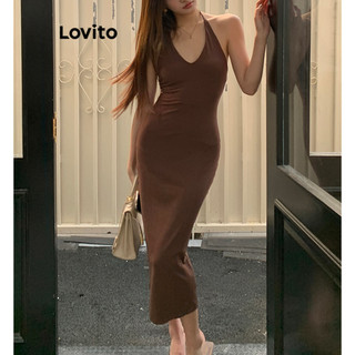 Đầm Lovito hở vai màu trơn phong cách thường ngày cho nữ LNE50034
