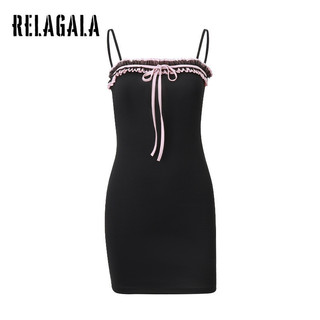 RelaGala Nữ Mới Gợi Cảm Tắt Vai Xếp Ly Dây Đeo Slim Suspender Đầm