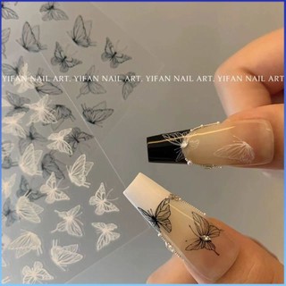⚡⚡COD Vẽ Tay Nghệ Thuật Dán Móng Tay Hình Bướm Rỗng Chất Lỏng Màu Bạc Dính Tối Miếng Dán Móng Tay Hình Bướm Đen Trắng Trang Trí Móng Tay Hình Bướm Tự Dính DIY Làm Móng Tay Đề Can
