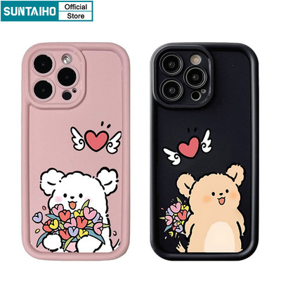Suntaiho Vỏ Dễ Thương Độc Đáo Tình Yêu Chó Hoa Họa Tiết Cặp Đôi Ốp Điện Thoại Cho Iphone 15 14 12 13 11 Pro Max IP 7 8 Plus Iphon X Xs XR Xs Max Silicone Mềm Cao Cấp Chống Sốc Ốp Lưng