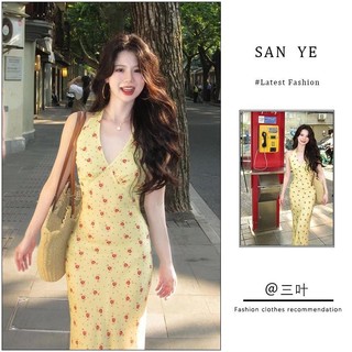 Váy Liền Cổ Hoa Nhỏ Chữ V Khí Chất Pháp Váy Dài Tôn Dáng Chít Eo Cao Cấp Mẫu Mới Mùa Hè Cho Nữ 
