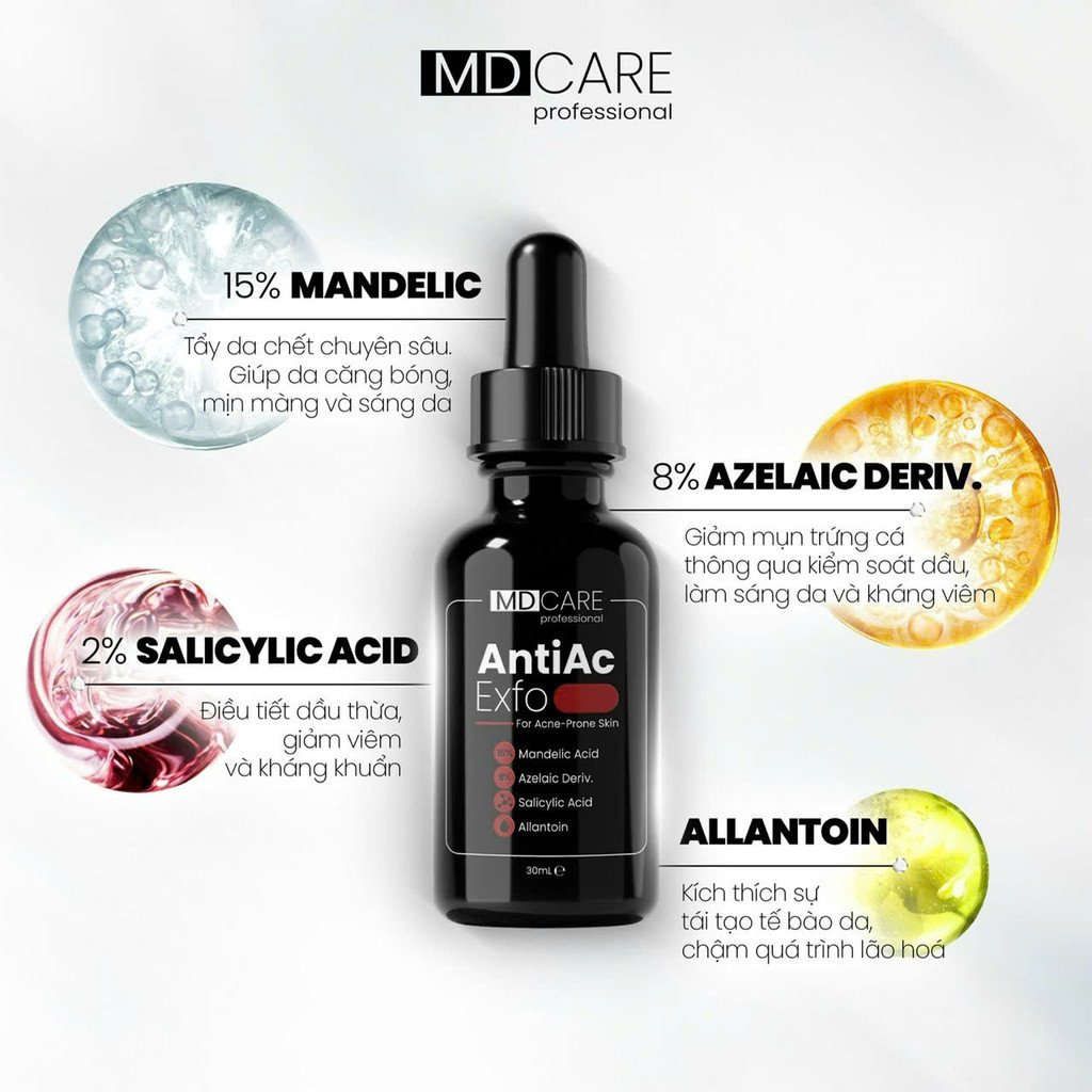 Ảnh 5 của Tẩy Tế Bào Chết Làm Sáng, Mờ Thâm, Đều Màu Và Da Kiểm Soát Mụn MD Care 10ml, 30ml