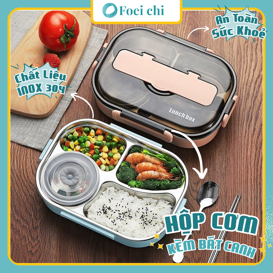 Hộp inox đựng cơm NAGO kèm thìa đũa, hộp đựng cơm văn phòng giữ nhiệt dùng được trong lò vi sóng.