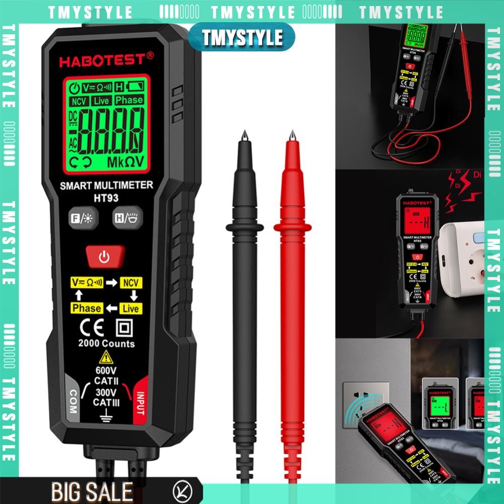 Đồng hồ vạn năng kỹ thuật số HT93 Tự động định tuyến 2000 Đếm Vôn kế Ohmmeter với NCV