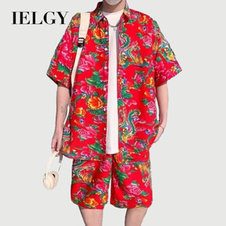 Ielgy Áo Sơ Mi Hoa Lớn Nửa Quần Short Phù Hợp Với Nam Mùa Hè Mỏng Áo Sơ Mi Tay Ngắn