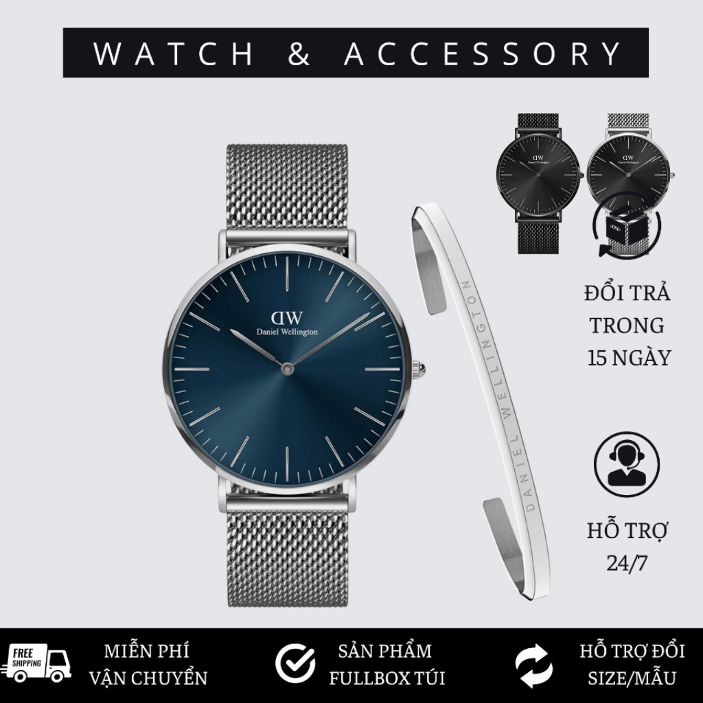 [Tặng Kèm Hộp Nơ] Đồng Hồ Nam 40mm Classic Silver - Blue D_W Chính Hãng - DANIEL WATCH SG VN _