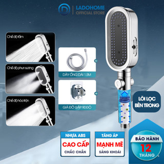 Vòi sen tăng áp 3 chế độ có đầu xả lớn có lõi lọc LH-9007 + kèm giá treo, ống nước TPR silicon siêu bền