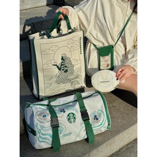  🌊🌊Starbucks Bean Hành Trình Ngôi Sao Đuổi Theo Trạm Sự Kiện Cổ Điển Nàng Tiên Cá Unisex Túi Tập Gym Đi Lại Túi Tote Túi Điện Thoại Di Động 
