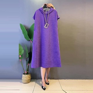 Đầm Plus Size Nữ Ống Thẳng Tối Giản Sạch Phiên Bản Mùa Hè Mũm mĩm Nữ Rời Thịt Che Có Mũ Trùm Đầu Dài Đầm