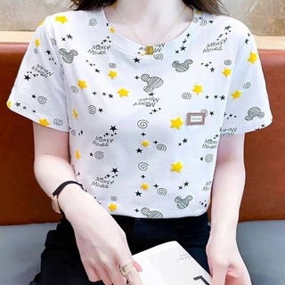 Áo thun nữ tay ngắn hoạt hình mới sang trọng và đẹp cổ tròn tay ngắn hàng đầu thời trang phù hợp với áo thun in dáng rộng hàng đầu 3MHR
