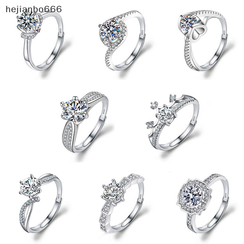 Hejianbo666 Moissanite Đính Hôn Ngón Tay Nhẫn Kẻ Sọc Kim Cương Mở Nhẫn Cho Nữ Bạc 925 Hứa Cưới Nhẫn Có Thể Điều Chỉnh Trang Sức Mỹ Cũng