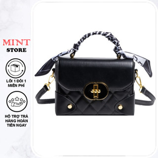  Túi đeo chéo túi xách nữ dáng hộp trần chỉ khóa T tặng kèm khăn lụa K341 