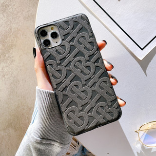 Ốp lưng da imd dập nổi 3d họa tiết burberry - nền xám - u036