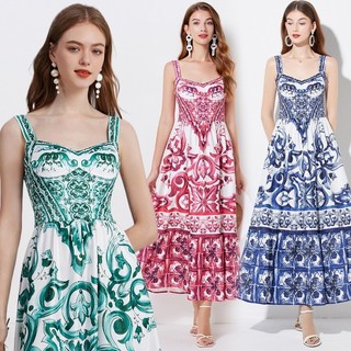Mùa Hè In Suspender Cao Cấp Ôm Chữ A Đầm Nữ Thời Trang Vintage Gợi Cảm Đi Biển Kỳ Nghỉ Dự Tiệc Bohemian Áo
