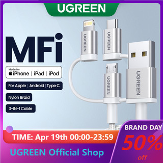 Dây cáp sạc nhanh UGREEN 3 trong 1 3A thích hợp cho iPhone14 13 Galaxy S23