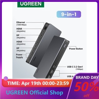 Đế Sạc Ugreen USB-C 10 Trong 1 4K @ 60Hz HDMI DP 1000Mbps Cho MacBook Pro Air