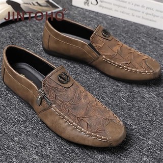 Giày nam bằng da JINTOHO Giày lười thông thường Nhẹ thoáng khí Giày đế bằng nam Thương hiệu Giày lười nam Dép mềm Giày lái xe