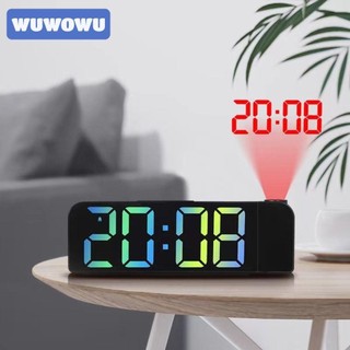 WUWOWU Đồng hồ kỹ thuật số LED, Gương phát sáng Đồng hồ báo thức chiếu kỹ thuật số, Nhiều màu sắc Phòng ngủ Ngày thời gian Nhiệt độ Đồng hồ LED điện tử