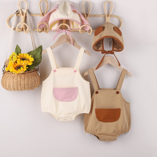 Mùa hè 2024 Phong cách mới Sling Bộ áo liền quần cho bé màu trơn Bộ áo liền quần tam giác cho bé không tay Onesie