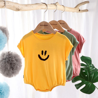 Bộ áo liền quần cho bé Bộ áo liền quần cho bé Tập đi Smile Phiên bản Hàn Quốc dáng rộng tay ngắn tam giác áo liền quần Rom